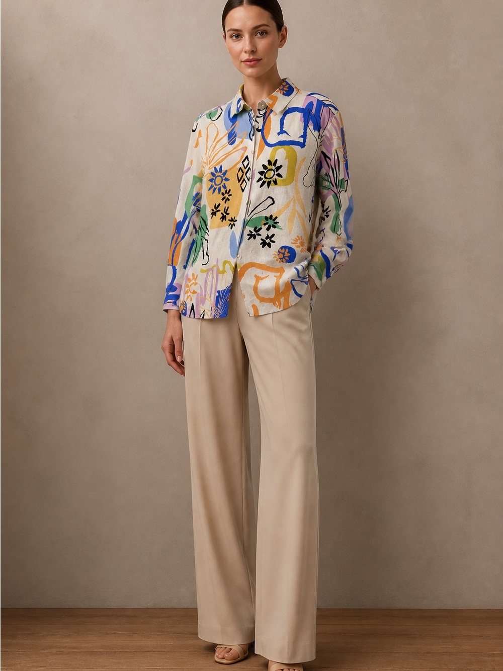 Chico's Floral Abstract linen button-down shirt